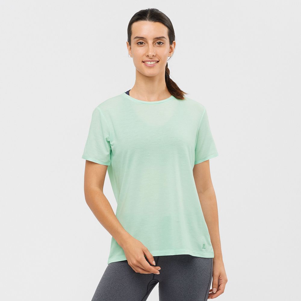 Salomon Singapore Womens T-shirts - ESSENTIAL TENCEL Blue | 54980-YOIZ